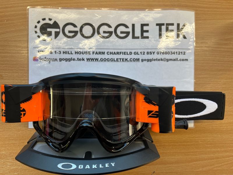 2024 Black Oakley OFrame goggle plus Flo Orange Goggletek 36mm roll-off system (Clear lens)
