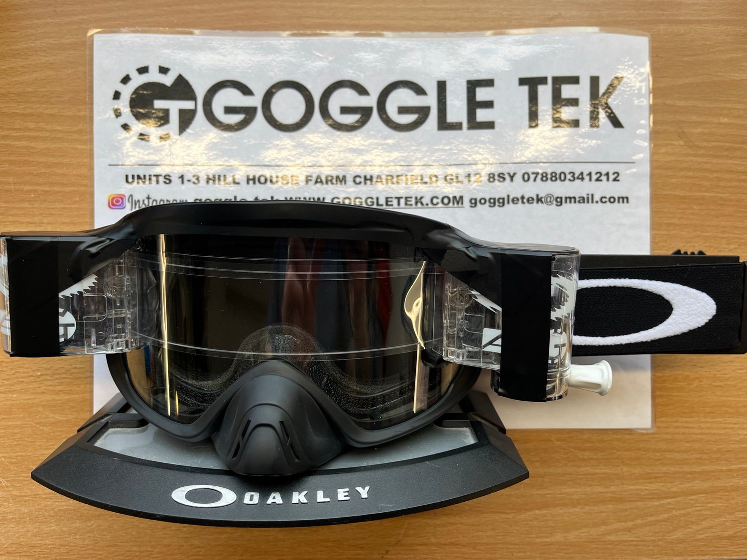 Black Oakley OFrame 2.0 PRO goggle plus Goggletek 36mm roll off system (clear lens)