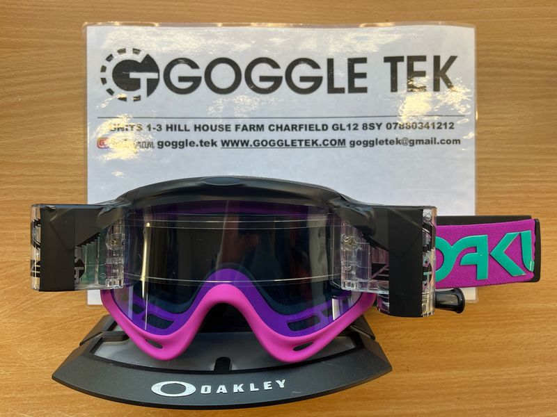 2025 Oakley Celeste Purple OFrame goggle plus Goggletek 36mm roll-off system (blue lens)
