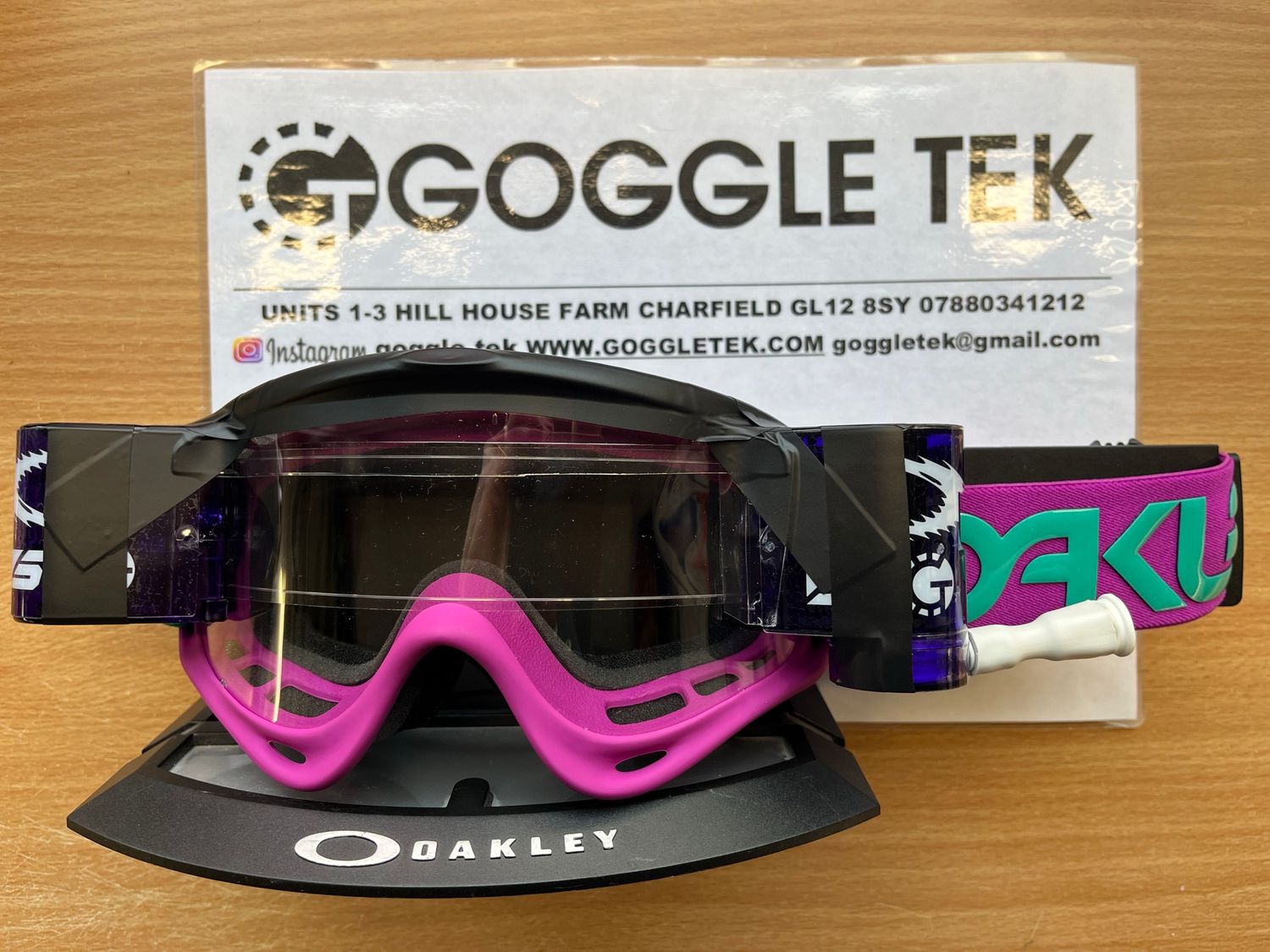 2025 Oakley Celeste Purple OFrame goggle plus Purple Long Pull Goggletek 36mm roll-off system (Clear lens)