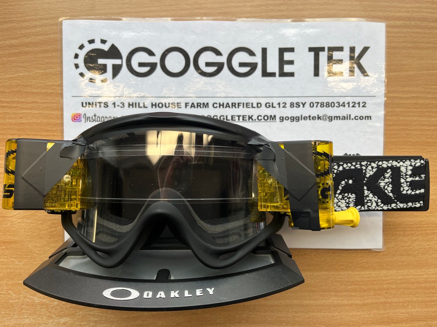 2024 Oakley OFrame Grey Crackle goggle plus Yellow Goggletek 36mm roll-off system (Clear lens)