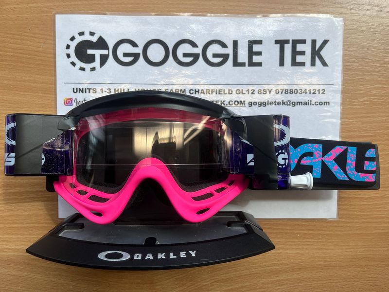 2024 Oakley OFrame Splatter goggle plus Purple Goggletek 36mm roll-off system (Clear lens)