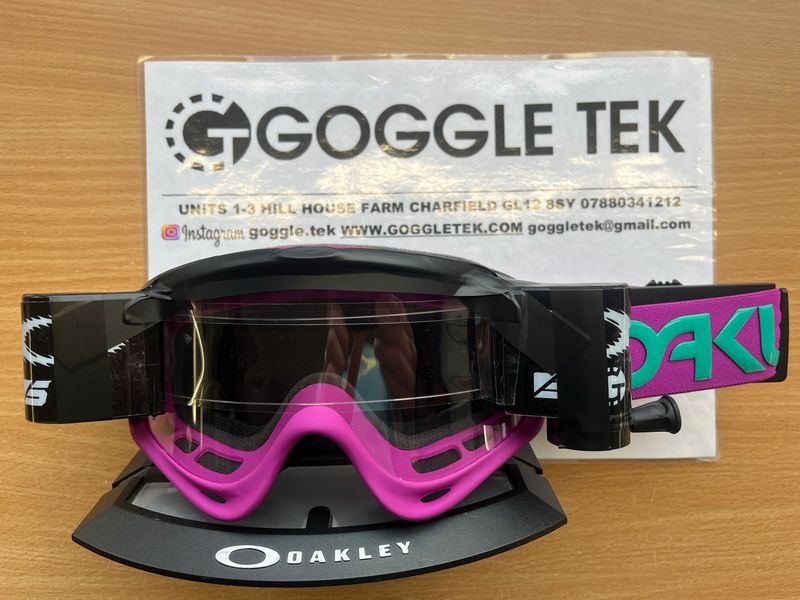 2025 Oakley Celeste Purple OFrame goggle plus Black Goggletek 36mm roll-off system (Clear lens)