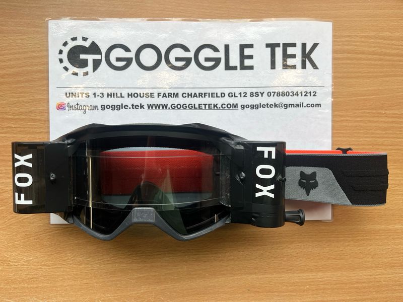 Ex GP prepped Fox Vue goggle plus Goggletek 48mm roll off system (smoked lens)