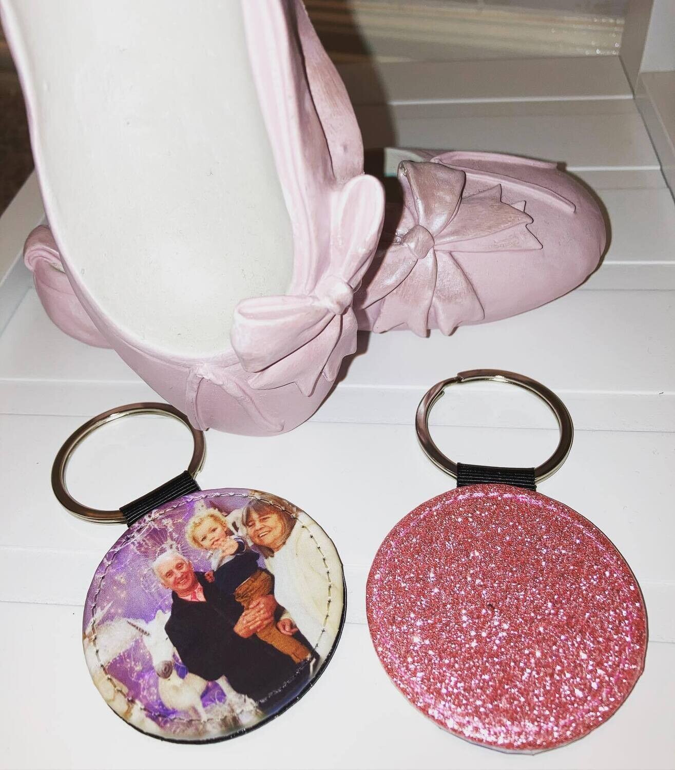 Glittery Circle Photo Keyrings