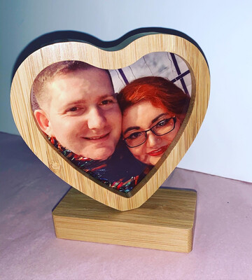 Double Sided Wooden Photo Stand: Heart Shape