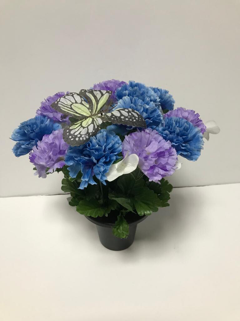 Graveside, Artificial Flower Pot (Blue &amp; Purple)