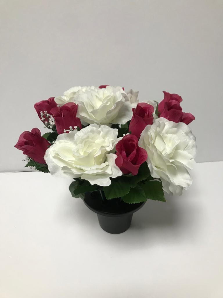 Graveside, Artificial Flower Pot (Pink &amp; White)
