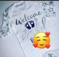 Welcome to the World Romper: Blue &amp; Grey Stars