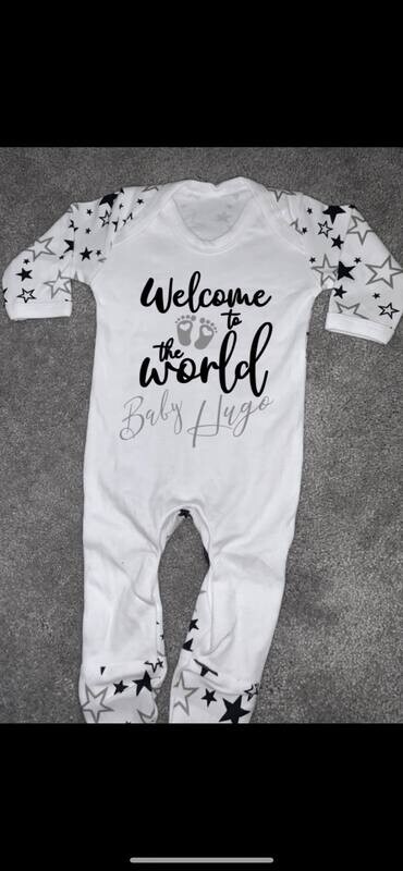 Welcome to the world Romper (black &amp; Grey) Stars