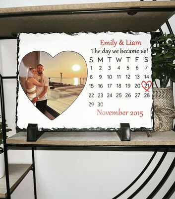Day We Became Us: Personalised Mini Slate with heart photo design