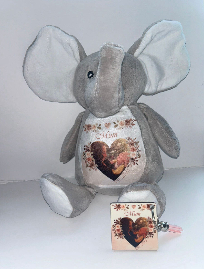 Floral Heart Ellie Bear  &amp; Photo Keyring Bundle
