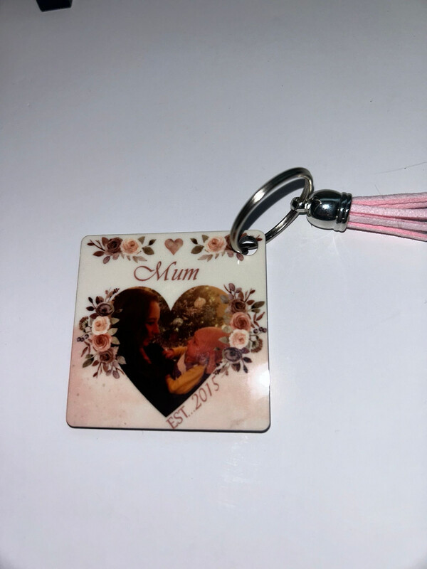 Personalised Photo Keyring: Floral Heart Print