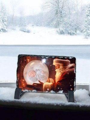 Santa Snow Globe, Mini photo Slate