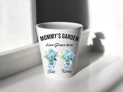 Personalised Blue Floral Pot Design: Mommy’s Garden (Add Any Name)