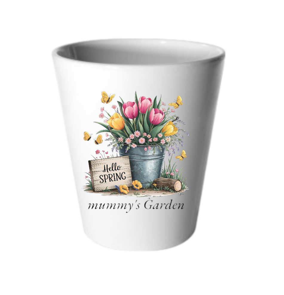 Personalised Floral Butterfly Design Pot: Any Name