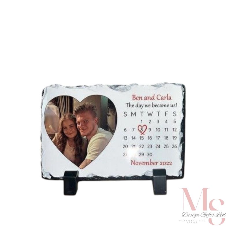 Day We Became Us: Personalised Mini Slate with heart photo design