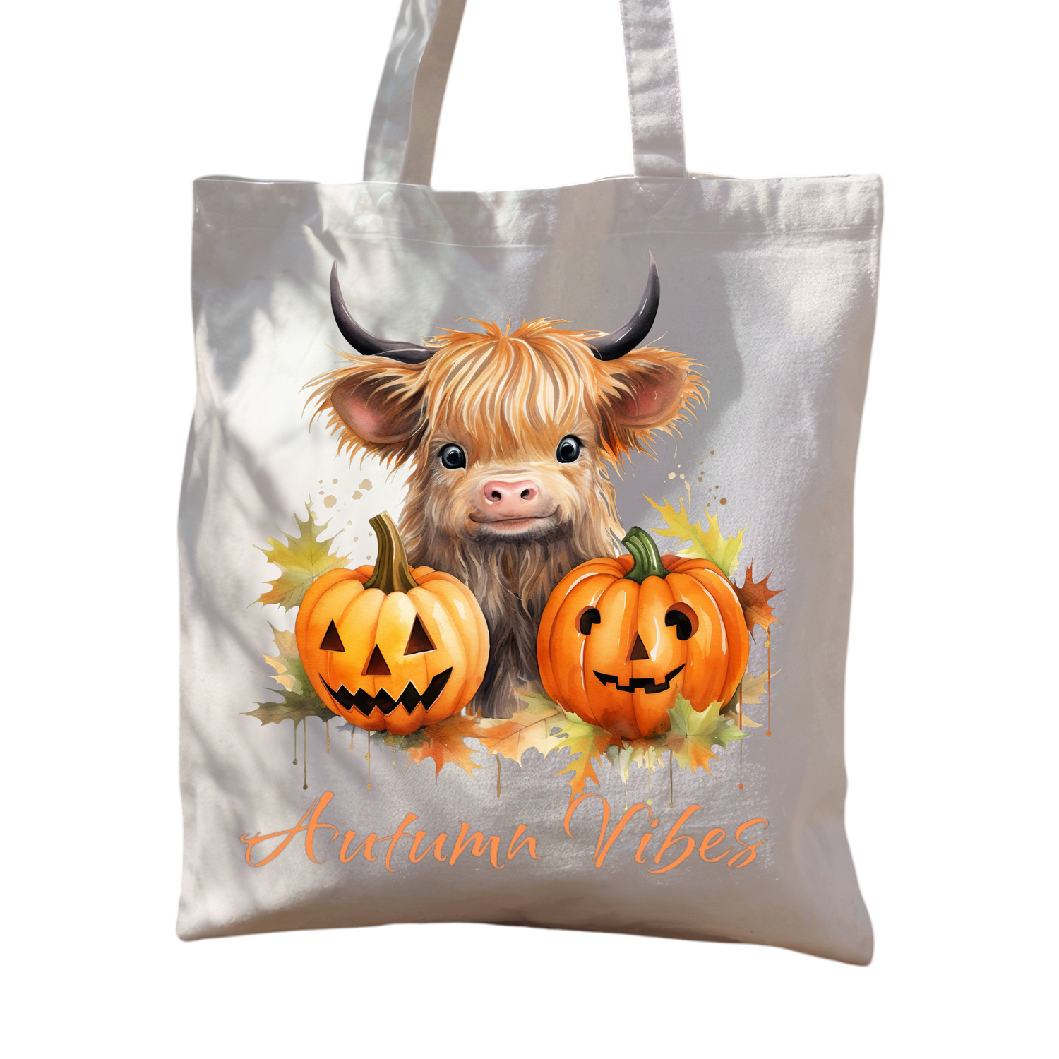 Highland cow autumn vibes tote bag