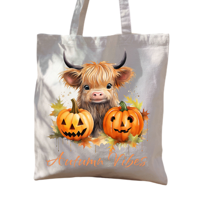 Highland cow autumn vibes tote bag