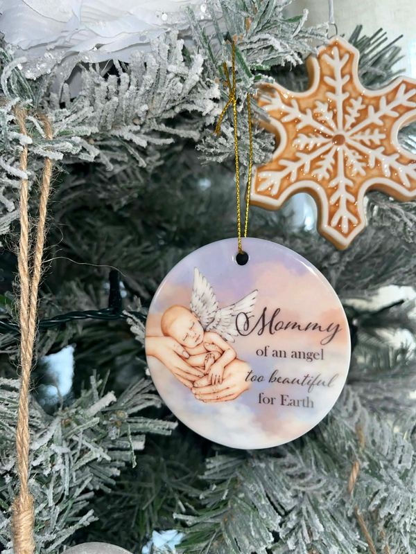 Memorial Angel Ceramic Bauble - "too beautiful for earth"