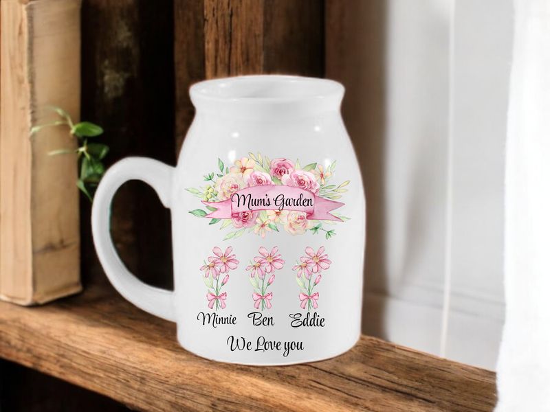 Personalised Jug, Pink Floral Design (Choice of Names)
