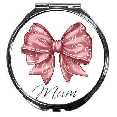 Personalised Compact Mirror with Heart Bow