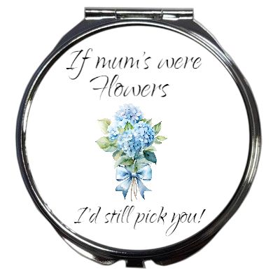 Personalised Compact Mirror: Blue Flowers Design &amp; Quote