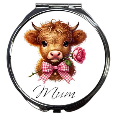 Personalised Compact Mirror: Floral Highland Cow