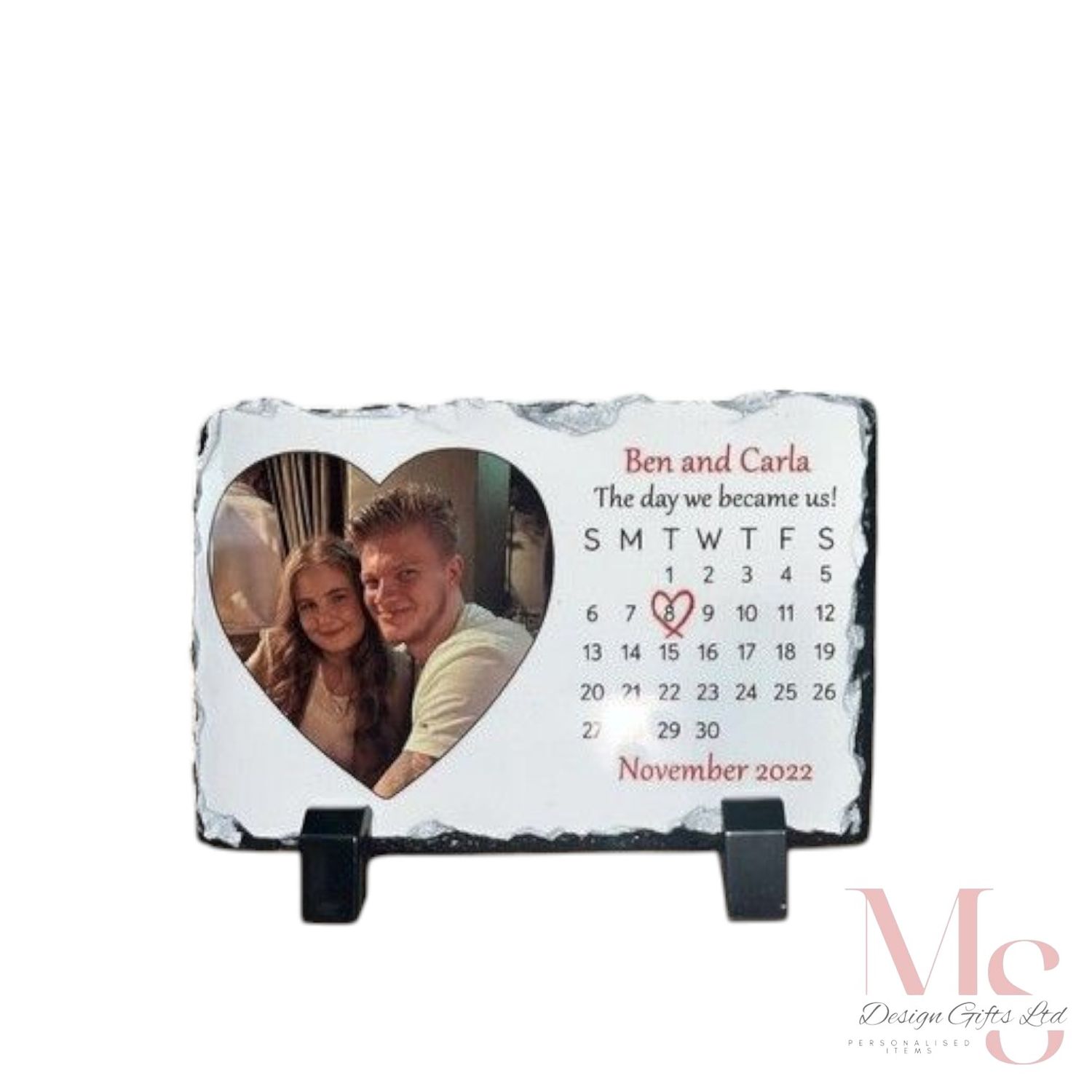 Day We Became Us: Personalised Mini Slate with heart photo design