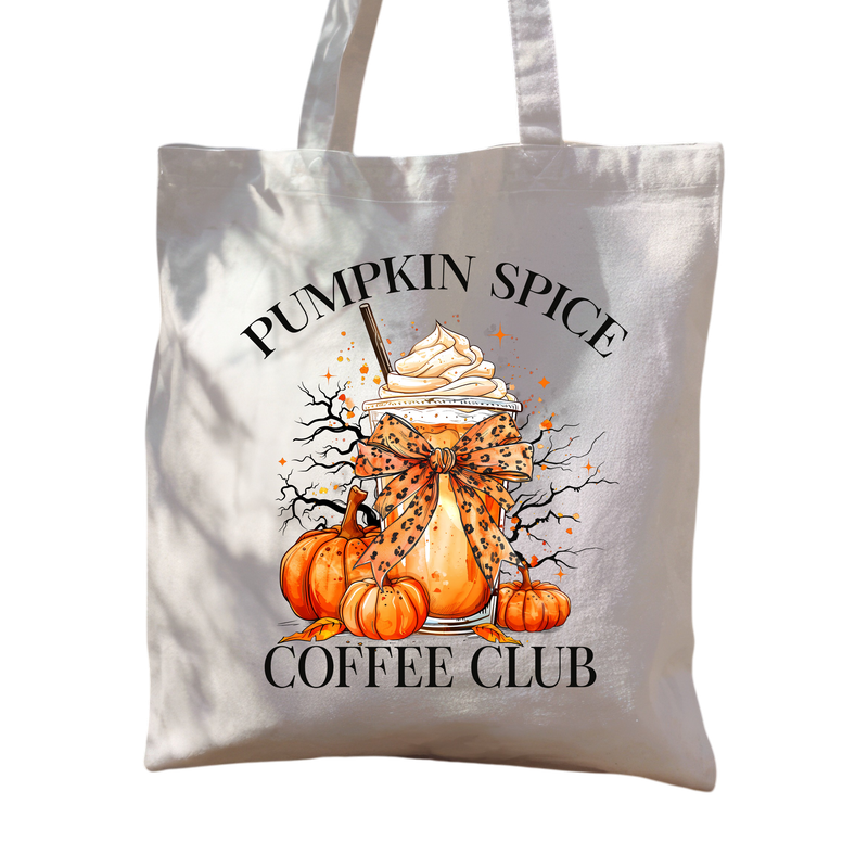 Pumpkin spice coffee club tote bag