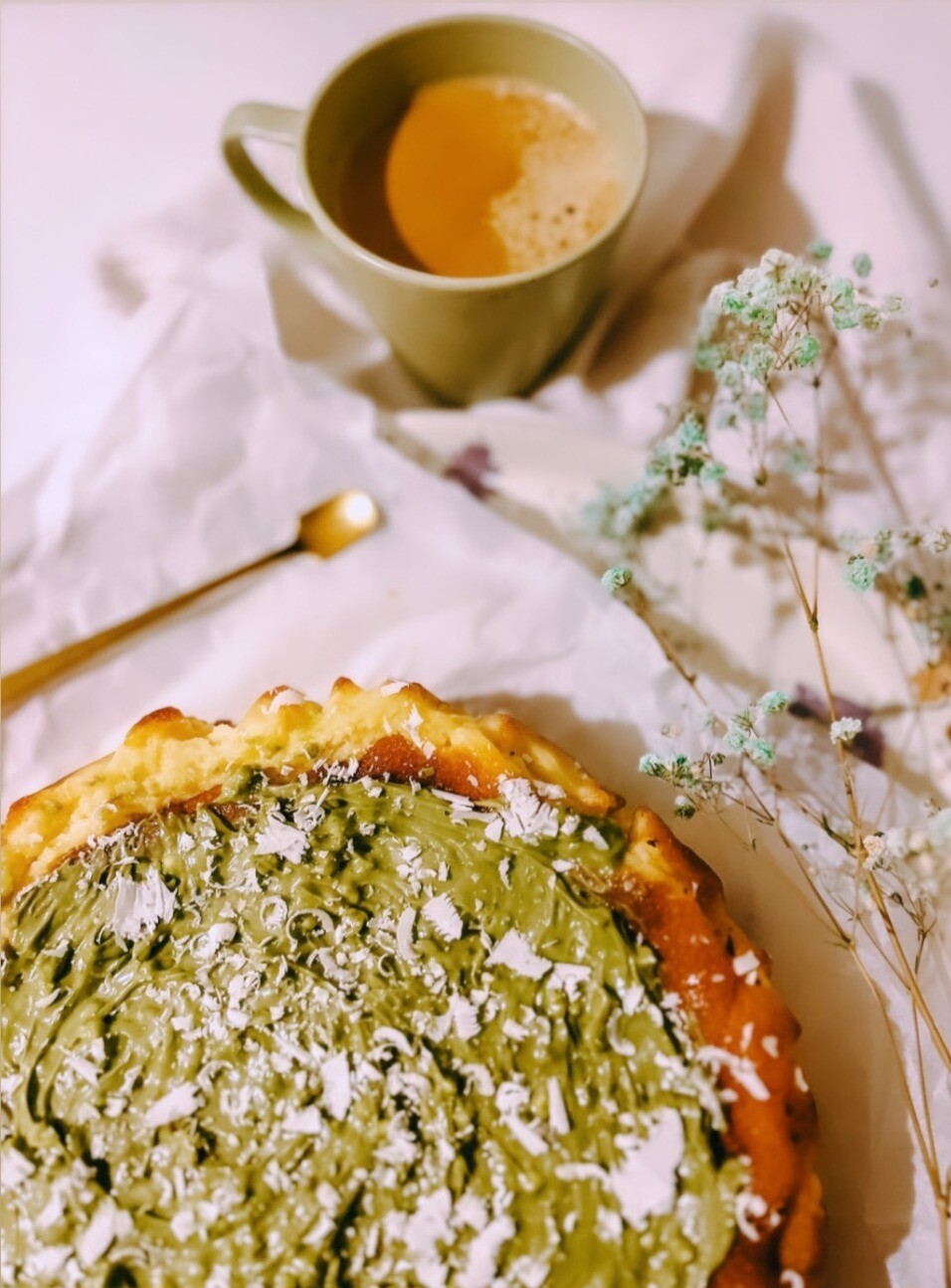 Tarta de queso con chocolate blanco y pistacho