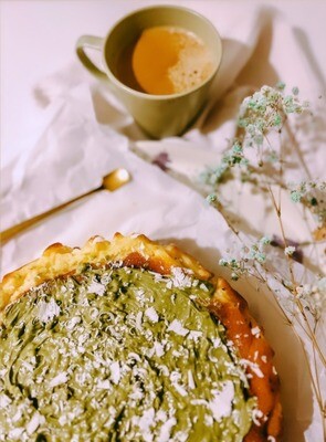 Tarta de queso con chocolate blanco y pistacho
