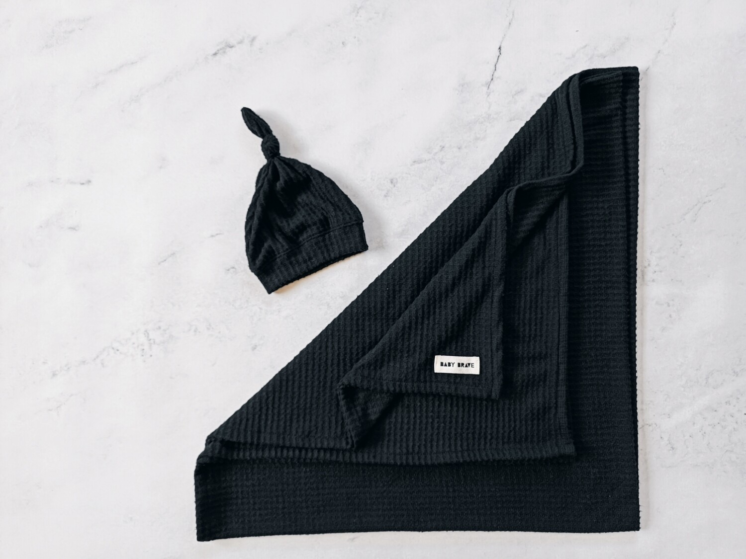 Black Waffle Knit Swaddle Set