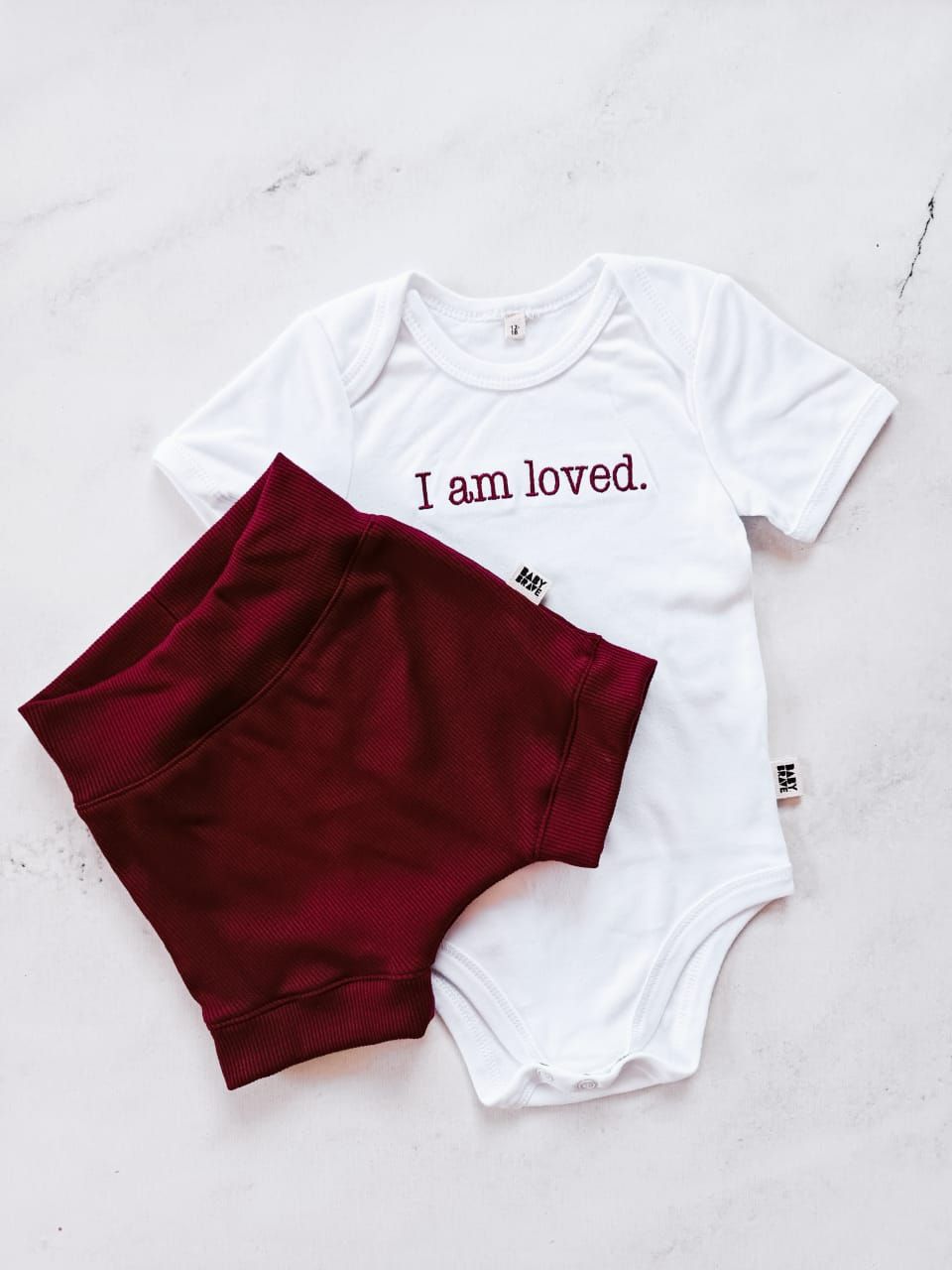 &#39;I am Loved&#39; Cotton Onesie &amp; Ribbed Shortie