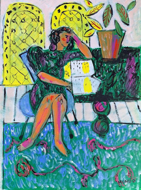 An original painting "Morning read"