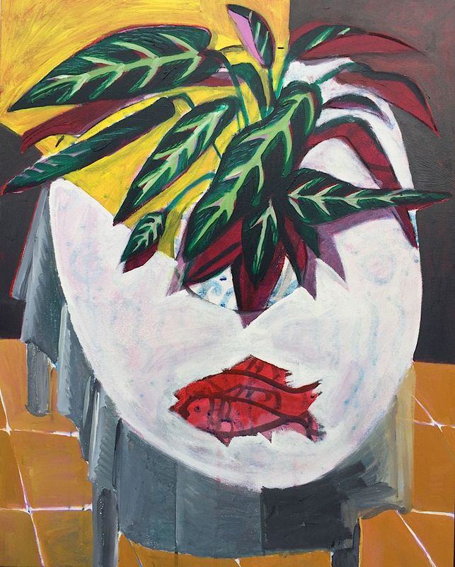 An original painting "Prayer Plant with Fish"