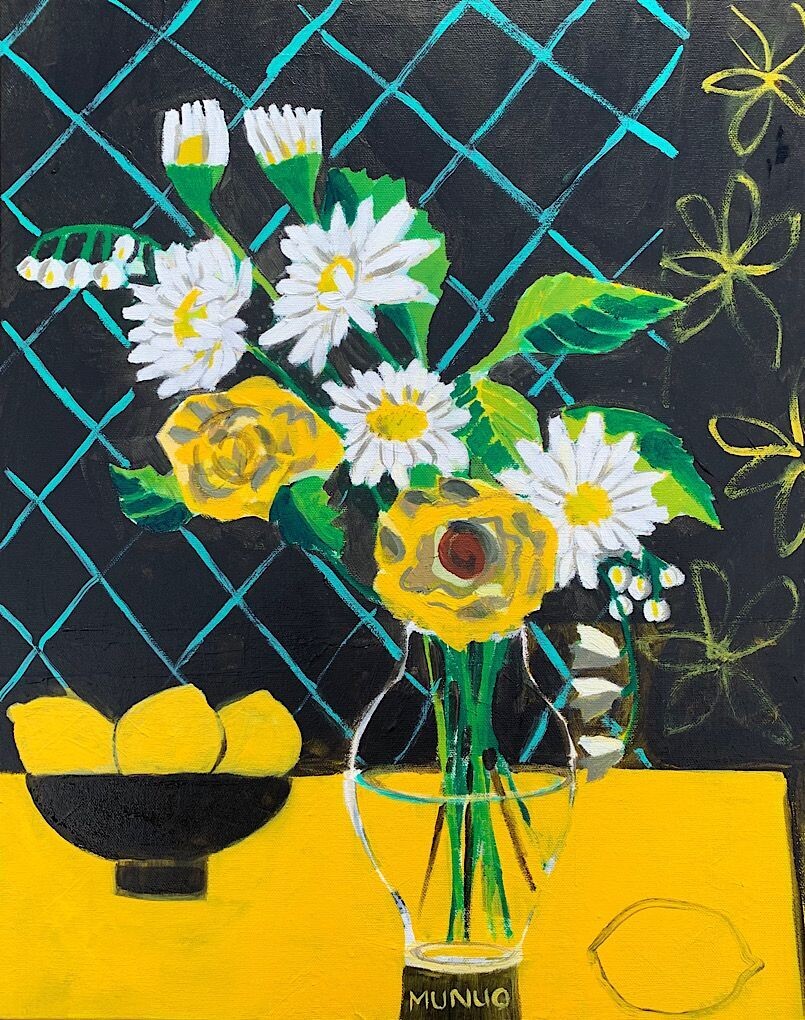 An original painting "Lemons and garden flowers"