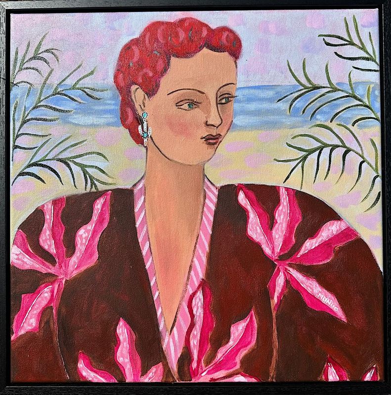 An original painting  -Girl with the cactus earring