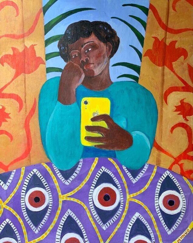 An original painting "Reading 1984 on i-phone"