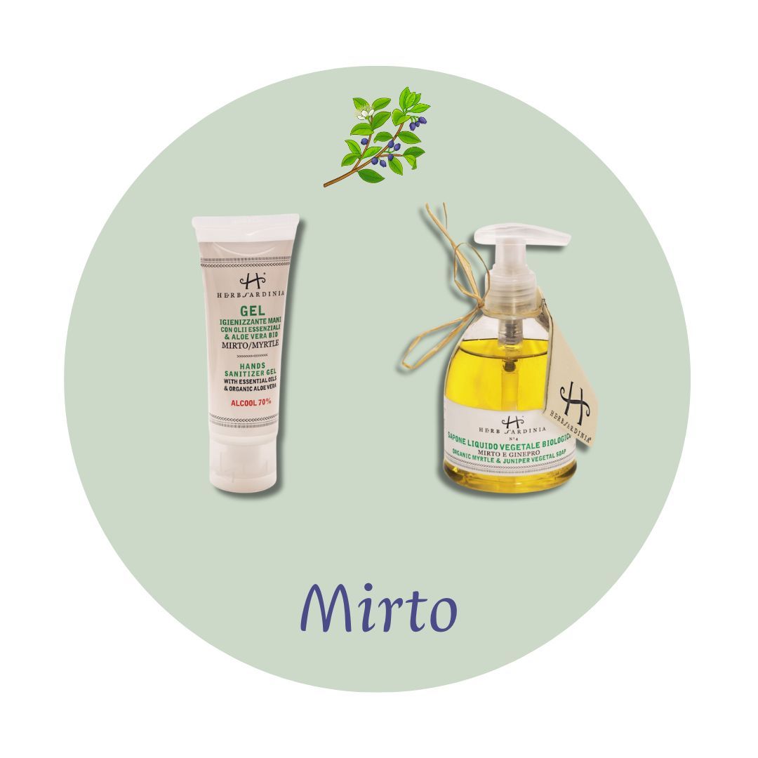 Organic Myrtle &amp; Aloe Vera Hand Gel 75 ml + Organic Myrtle &amp; Juniper Liquid Soap 250 ml