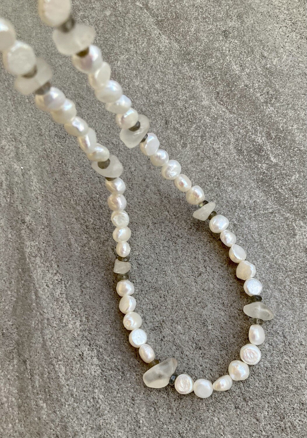 Collier Perlen mit Quarz und Labradorit