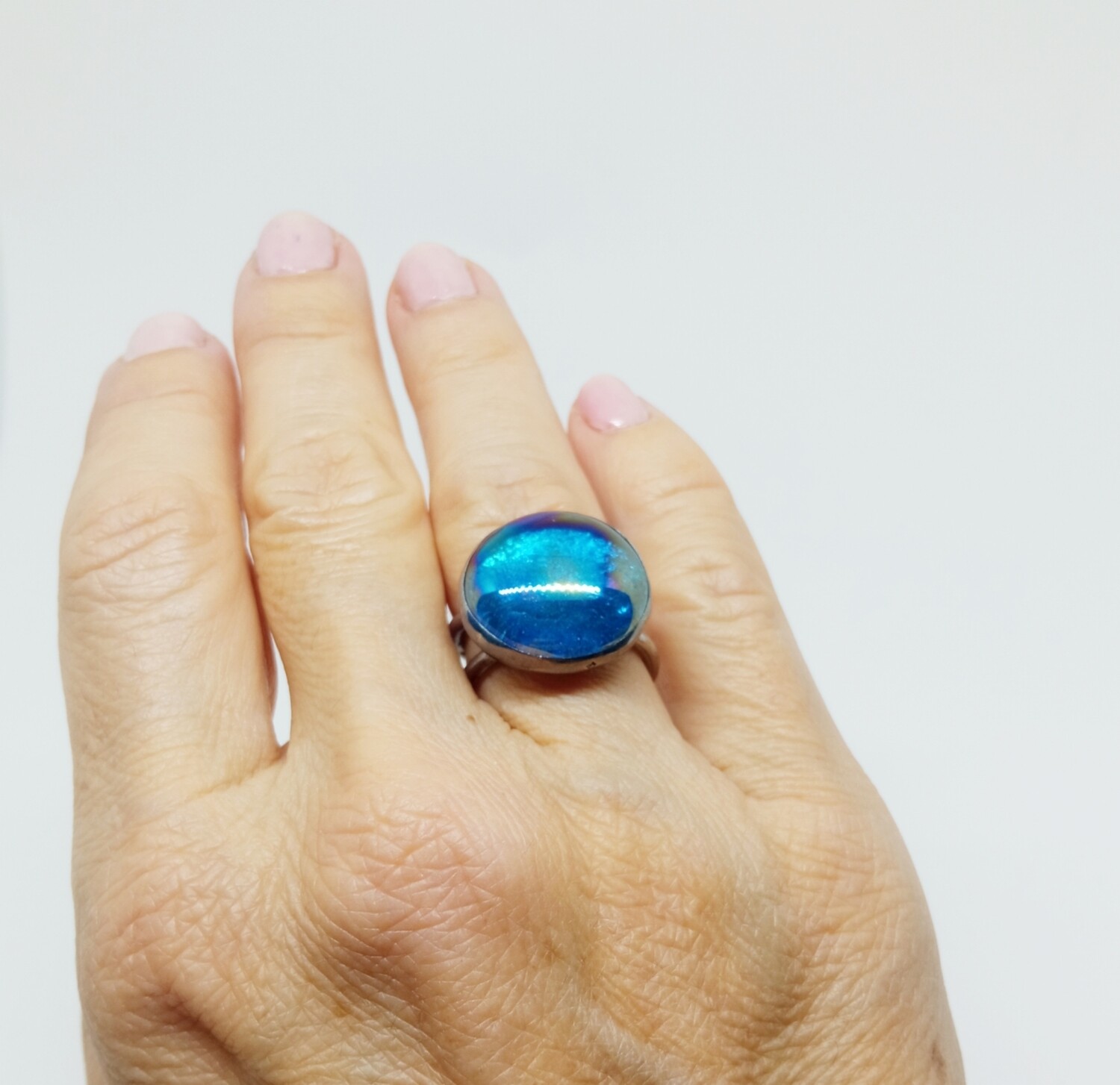 Anello Goccia  azzurro iridescente
