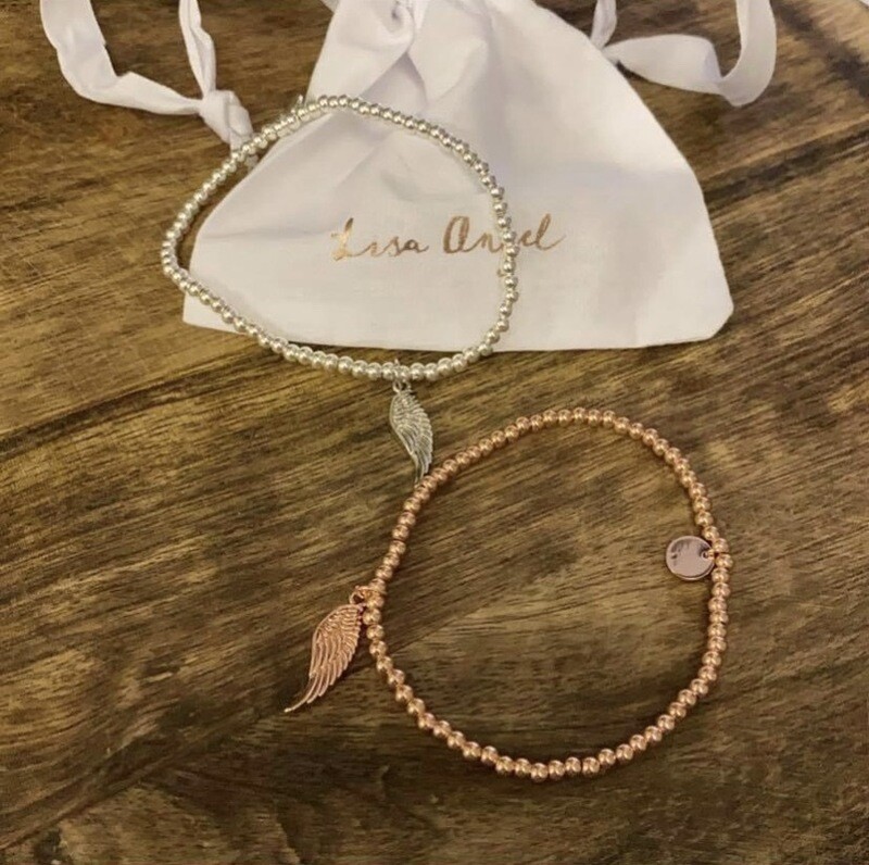 Beaded Wing Charm Bracelet in Rose Gold By Lisa Angel