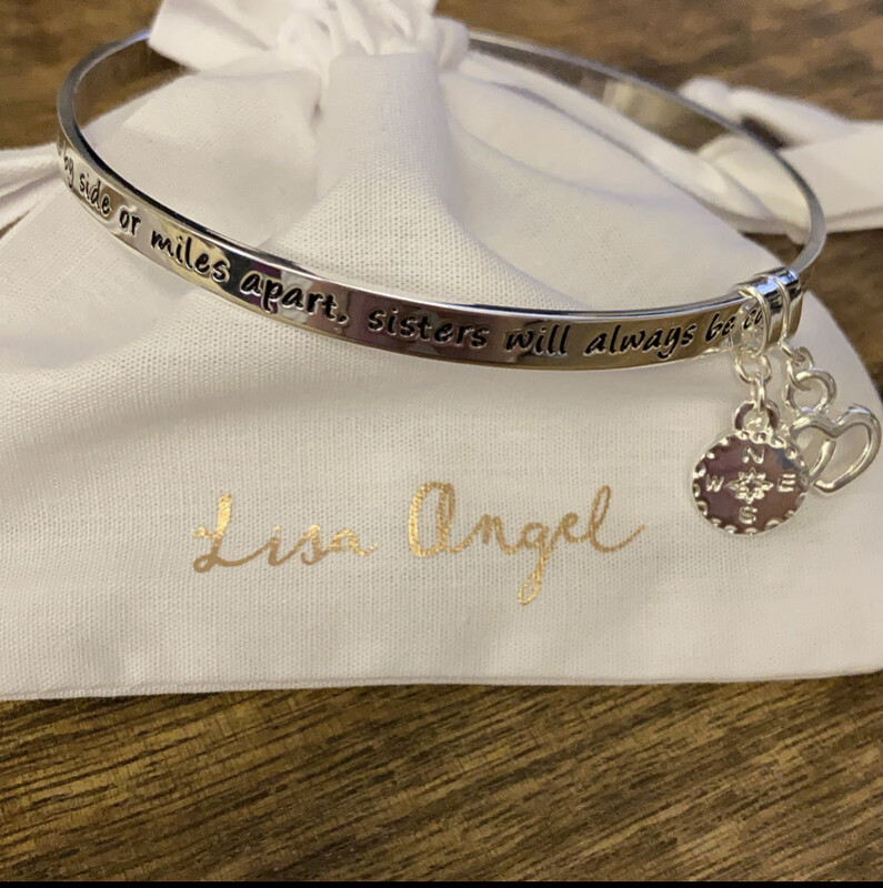 &#39;Sister&#39; Meaningful Word Bangle in Rose Gold Or Silver By Lisa Angel