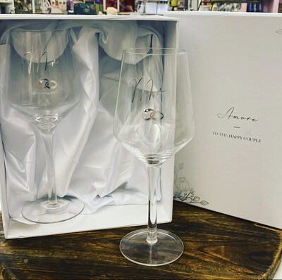 Mr &amp; Mrs Boxed Wine Glasses By Amore