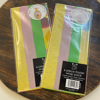 Six Piece Easter Wrap pack  4 Sheets of tissue &amp; 2 sheets of cellophane