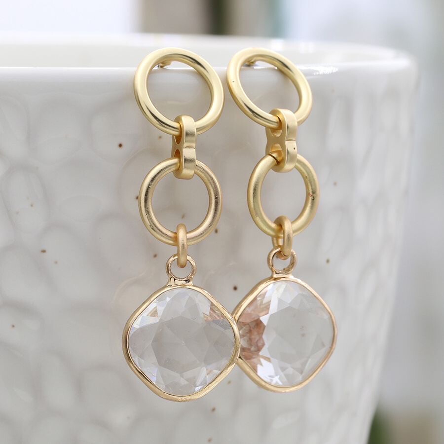 Golden Link and Irregular Crystal Drop Earring By POM
