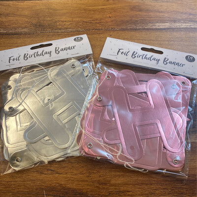 Metallic Happy Birthday Foil Banner 1.4m Silver Or Rose Gold