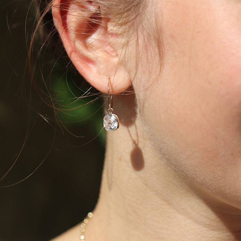 Gold Plated Hoop and Square Crystal Drop Earrings By POM