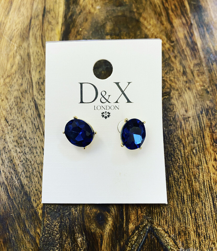 Iris Crystal Stud Earrings - Gold &amp; Sapphire By D&amp;X London
